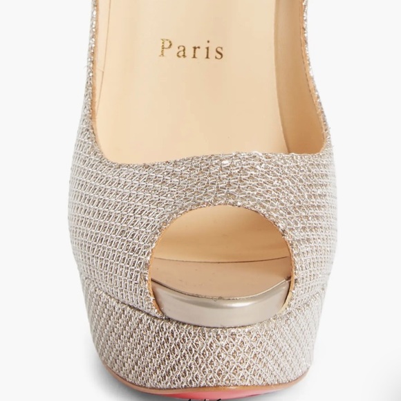 🌺CHRISTIAN LOUBOUTIN 🌺 Fetish Peep 150mm Platform Pumps in Colombe Size: 39.5 - Picture 3 of 15